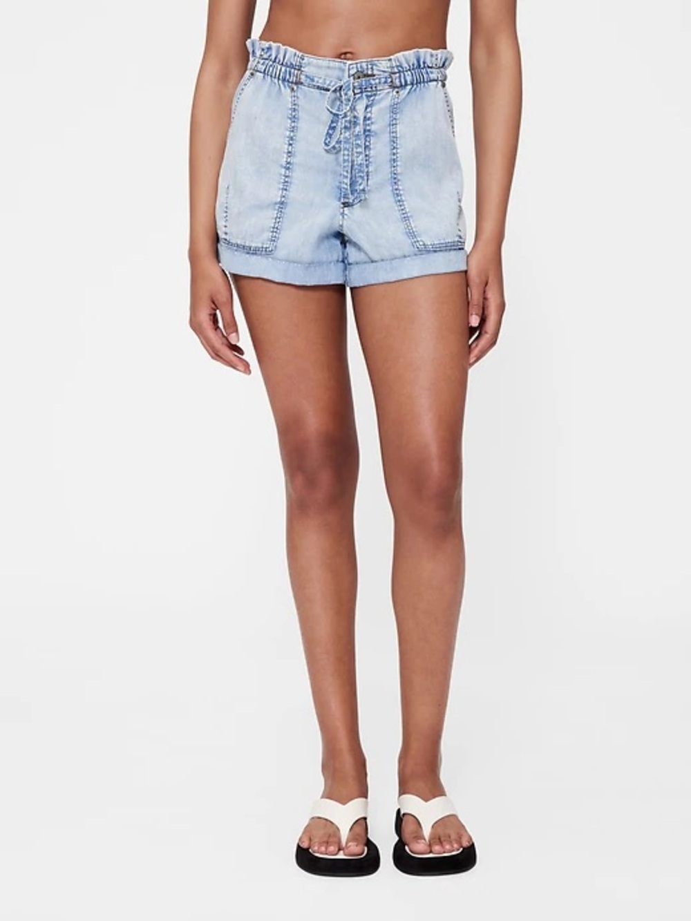 GapStudio Zac Posen High Rise Draped Denim Easy Shorts S